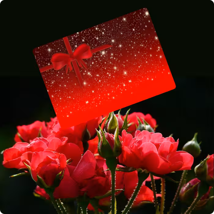 Gift voucher on a bunch of flowers
